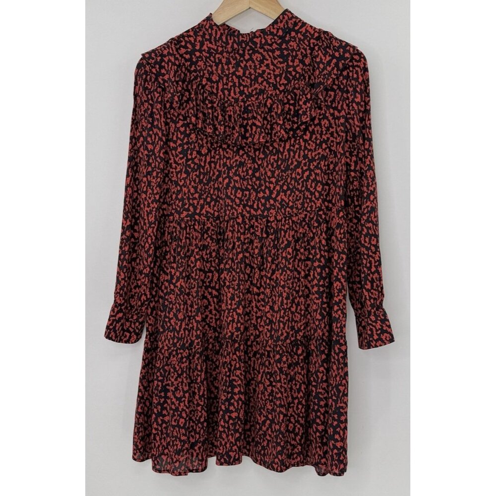 Zara Women’s Red & Black Ruffled Animal Print‎ Dress XS Preppy Bohemian